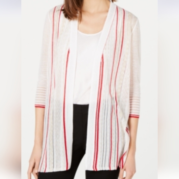 Alfani Sweaters - NWT ALFANI IVORY STRIPE LONG SLEEVE OPEN CARDIGAN TOP